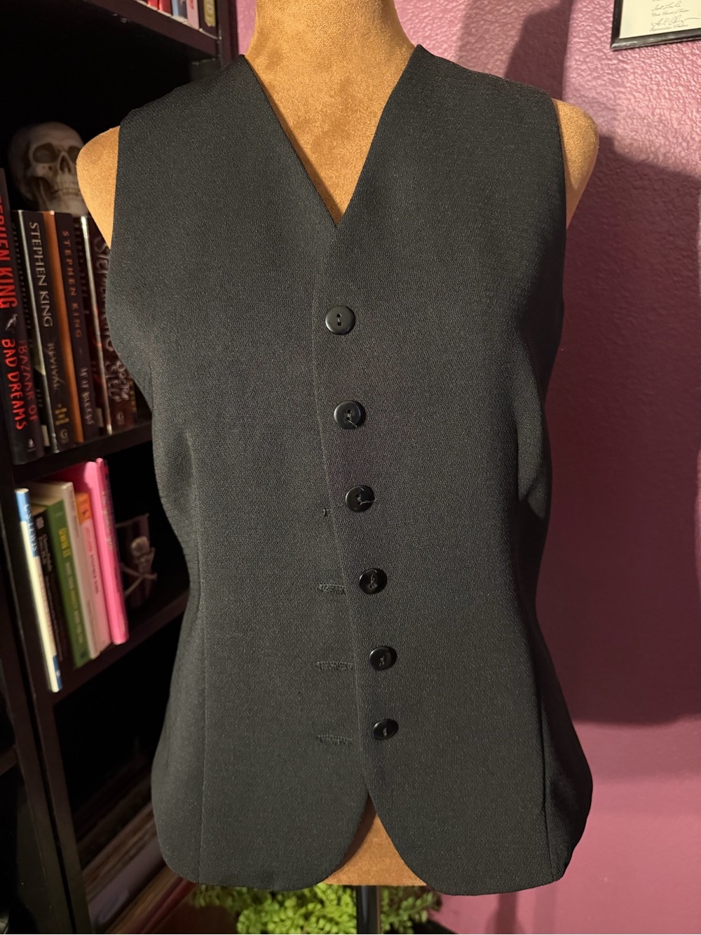 Vtg Classic Black Button-Front Women's Vest